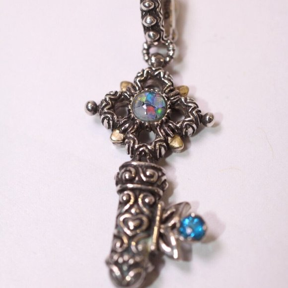 Barbara Bixby Mosaic Opal Blue Topaz 18K 925 Sterling Silver Key Pendant (R760)